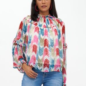 Oliphant - Ruffle Sleeve Blouse- Teal Merritt